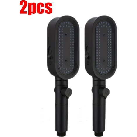 (Lot de 2 noirs) Pommeau de douche puissant à 3 jets, anti-calcaire et facile à nettoyer. Pommeau de douche flexible à main pour le bain. (1/5)