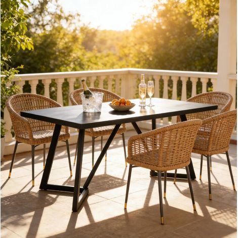Tavolo da pranzo rettangolare 180 x 80 x 75 cm in MDF e ferro nero, OKWISH (1/5)