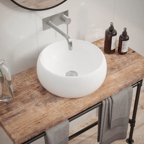 Lavabo à poser rond 40x40x15 5 cm Blanc (1/4)