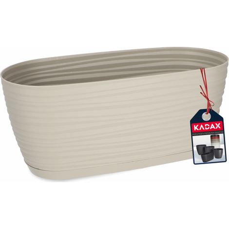 KADAX Blumentopf mit Untersetzer, aus Kunststoff, oval, 27 cm, Grau