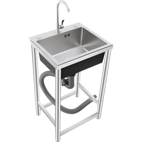Évier Inox de Cuisine 1 Bac Professionnel 45x41x75 cm, Évier Inox Autoportant avec Robinet, Plonge Inox pour Cuisine, Restaurant, Garage, Jardin (1/5)