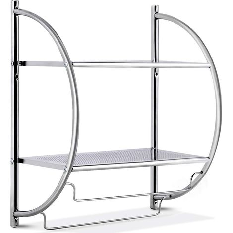 Goplus Etagere Salle de Bain, Porte-Serviettes Suspendues Murales, en Chrome Inoxydable, avec 2 Tablettes et 2 Porte-Serviettes, 45X25.5X55CM (1/5)