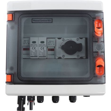 Boîtier de combinaison solaire PV IP65 étanche, 1 entrée 1 sortie, avec interrupteur de déconnexion 1000V 32A, coffret photovoltaïque pour installation extérieure. (1/5)