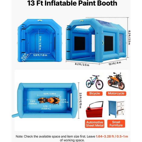 Cabine de Peinture Gonflable 4x2,5x2,5 m avec Souffleur de 750 W Bleu, Tente de Pulvérisation Portable avec Grand Filtre en Coton,… (1/5)