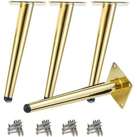 Pieds de table obliques en métal doré – Lot de 4 – Acier inoxydable 201 – Hauteur 25 cm – Base antidérapante pour canapés et tables (1/5)