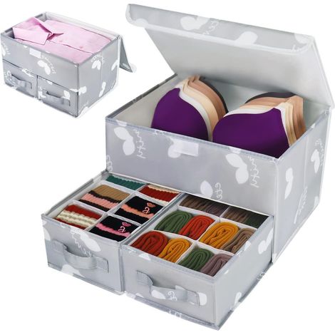 2 Pièces Séparateur de tiroir pour chaussettes et sous vêtements - Organisateurs de placards et de commodes, boîtes à vêtements avec couvercle pour soutien-gorge, leggings, chemise, culotte (1/5)