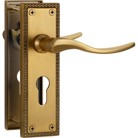 1 paire de poignées de porte intérieures style victorien en bronze antique, courtes, avec verrou à levier Euro, pour portes en bois intérieur, convient aux portes standard au Royaume-Uni (1/5)