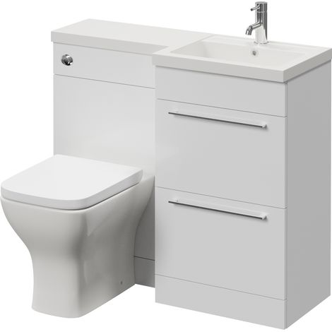 Napoli 390 Gloss White 1000mm 2 Drawer Vanity Unit Toilet Suite with Right Hand Square Lucia Basin - 1000mm - Chrome 320mm HandleWith Kingston Toilet Pan and Seat