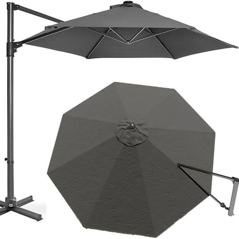 Toile De Remplacement - Parasol Déporté 8 Baleines - Diamètre 3,5 M - Gris - Pour Patio Extérieur