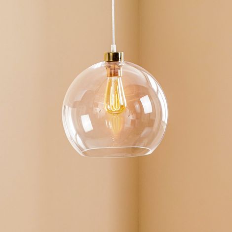 [NEUWERTIG] B-Ware Hängeleuchte Cubus Pendelleuchte Lampe dimmbar transparent gold Ø30cm E27 80W (1/2)