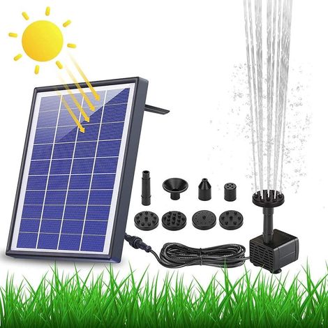 6,5-W-Solarbrunnen mit 1500-mAh-Akku – 6 verstellbare Düsen – Pumpe für Teiche, Gärten, Vogeltränken und Wasserspiele – umweltfreundliche Solarenergie