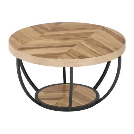 Mesa de centro redonda de madera y metal, diseño de 2 niveles, 80 x 80 x 45 cm (1/5)