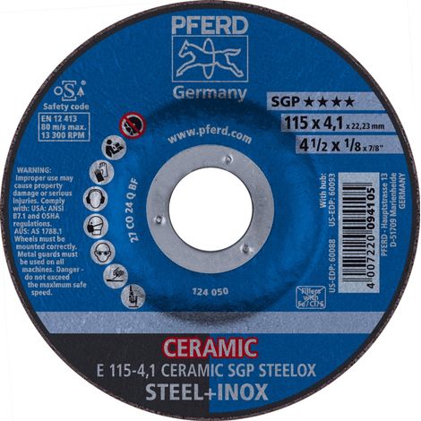 PFERD TOOLS Schruppscheibe E 115x4,1x22,23 mm CERAMIC Leistungslinie SG STEELOX für Stahl/Edelstahl 10 Stk (1/5)