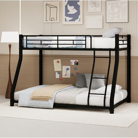 lit superposé 140x190 cm noir – avec échelle et garde-corps, sans matelas (1/5)