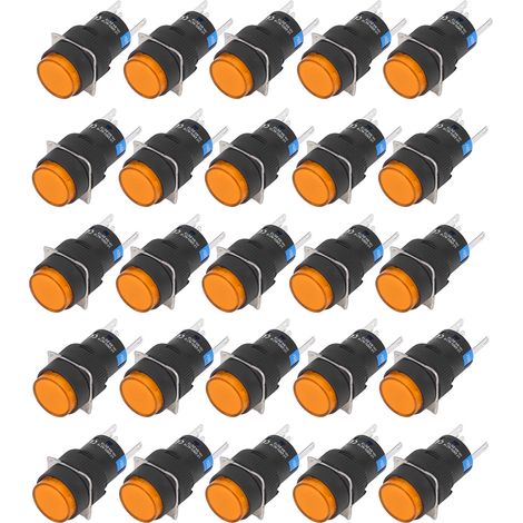 25 Stück 16 mm 5-polige Drucktaster, runde, selbstverriegelnde Netzschalter mit Leuchte, 220 V, gelb (1/5)