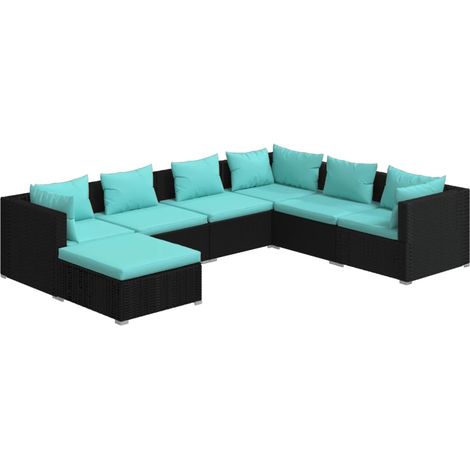 Set de muebles de jardín 7 pzas y cojines ratán sintético negro vidaXL (1/5)