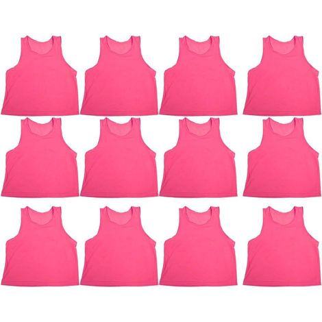 Lot de 12 gilets de football - Grand filet - Respirant - Pour entraînement de football - Rose rouge (1/5)