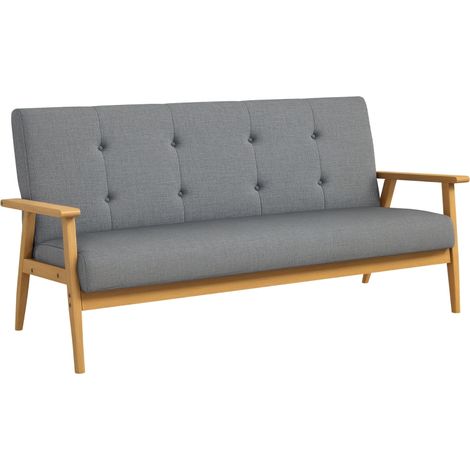Canapé 3 places 154,5, canapé scandinave avec dossier capitonné, assise rembourrée et accoudoirs, gris (1/5)