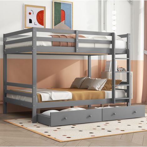 MEUBLIV Lit superposé 140x200 cm gris – avec tiroirs et hauts garde-corps, sans matelas (1/5)