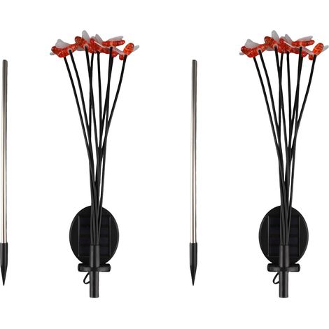 Lot de 2 Lampes Solaires Abeille Déco Jardin IP65 8 LED Multicolore Piquet Acier Inox 70cm Étanche Terrasse Pelouse Extérieur (1/5)