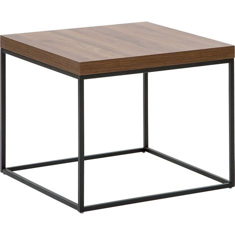 Tavolino Piano Legno Scuro Gambe Metallo Nero 50 x 60 x 60 cm Delano