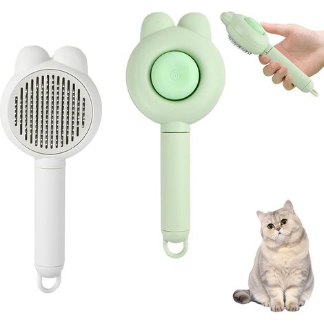 2 Pieces Cat Grooming Comb, Pet Hair Removal Comb with Removal Button, Cat and Dog Brush, Anti Flea, Detangles, Removes Dead Hair (1/5)