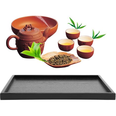 Plateau de service rectangulaire en bois massif pour thé, café, snacks, repas, présentoir alimentaire, plateau de restaurant, lot de 4 (1/5)