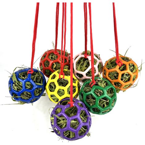 Boule de foin suspendue en 2 parties - Boule d'alimentation - Distributeur de nourriture suspendu pour chevaux et chèvres - Secoue et bascule - Réduit le stress - Avec corde - Convient aux écuries, pa