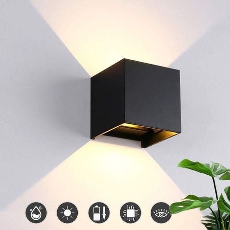 Applique Murale LED Interieur Exterieur 12W Moderne Aluminium luminaires avec Design d'angle de Poutre Réglable Lampe Murale Blanc Chaud Luminaire Mural étanche - Noir (1/5)