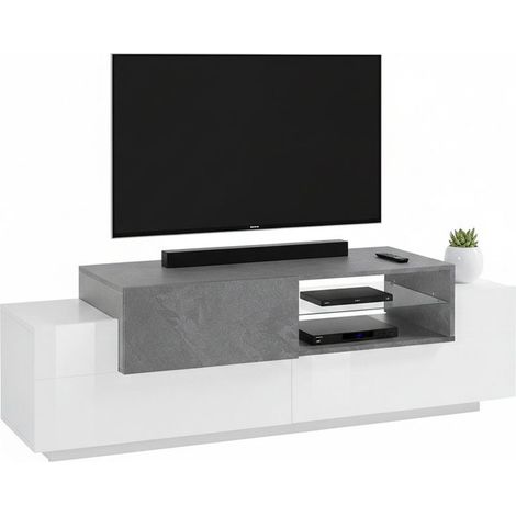 Dmora - Mobile porta TV Andris, Credenza bassa da soggiorno, Base porta televisione, 100% Made in Italy, cm 160x45h51, Bianco lucido e Ardesia