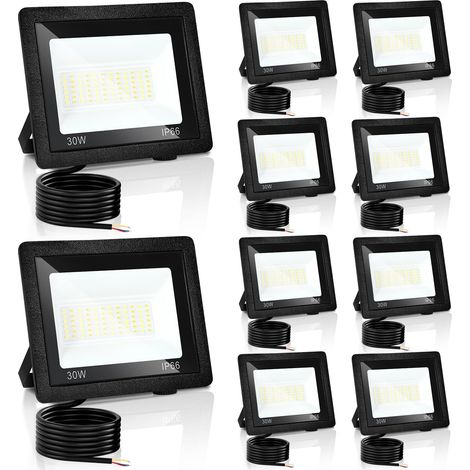 30W Projecteurs LED, 10x Projecteur LED, 3 Températures de Couleur Réglables, Projecteur Imperméable IP66, Spots Extérieur pour Jardin, Cours, Garage, Hôtel (1/5)