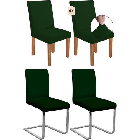 4er Set Stuhlhussen Dunkelgrün, abnehmbar, waschbar, elastisch (1/5)