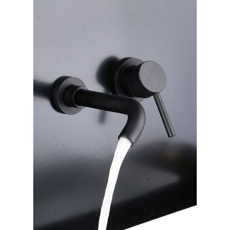 360° Swivel Wall Mounted Basin Mixer Tap Bathroom Faucet for Bathtub and Sink Modern Design Wall Mounted Basin Tap Black MUMU (1/4)