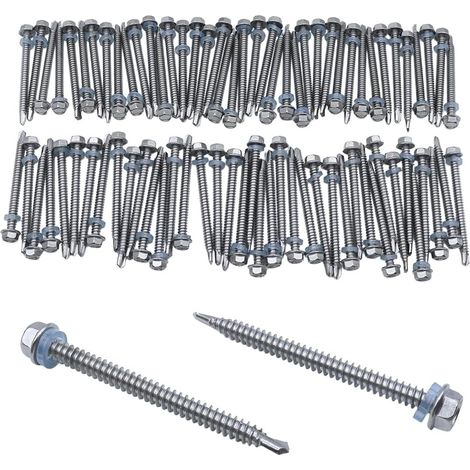 80 Pièces M6,3x50mm Tête De Rondelle Hexagonale En Acier Inoxydable Vis Auto-perceuse Résistante À La Corrosion Pour Toiture En Métal Fixation Extérieure En Bois (1/5)