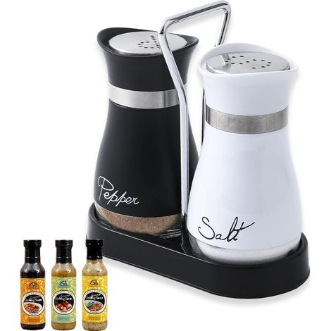 1 Ensemble Salière Et Poivrière, 120ml, Verre Et Acier Inoxydable, Design Noir Et Blanc, Pour Cuisine Et Restaurant (1/5)
