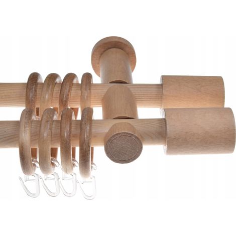 Tringle à rideaux double en bois, style moderne, en hêtre, cylindrique, 120 cm, Fi20 (1/5)