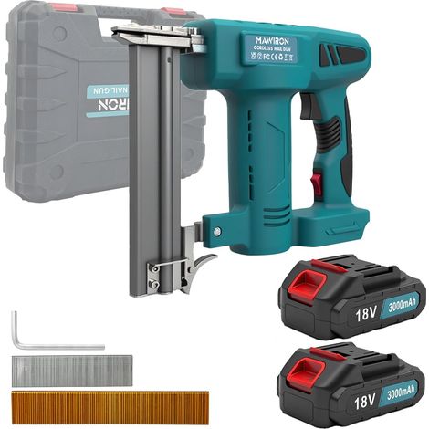 Chiodatrice a Batteria, Pistola Sparachiodi Elettrica Calibro con 1 Batterie da 3,0Ah e 1000 Pezzi di Chiodi e Graffette, Profondità di Inchiodatura Regolabile