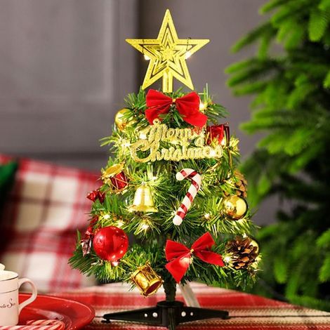 Mini árbol de Navidad artificial, pequeño árbol de Navidad de 30 cm, árbol artificial con luces LED, decoración navideña de mesa, ideal para decoración navideña y de Adviento en interiores. (1/5)