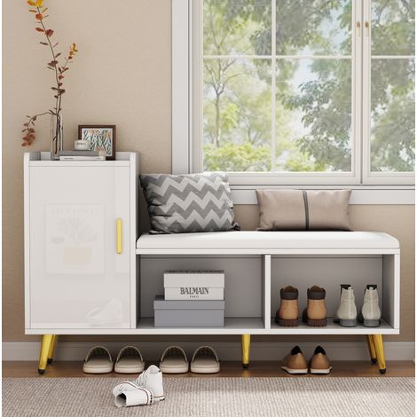 Mobile portascarpe con panca 120x35x71,5 cm in truciolare bianco salvaspazio per ingresso (1/5)