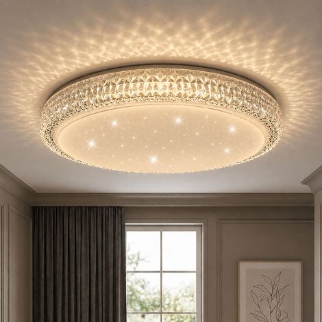 Plafoniera cristallo lampada rotonda lampada da soffitto soggiorno, decorazione cristallo CCT effetto cielo stellato, metallo trasparente bianco opalino, 1x LED 22 watt 1600 lumen bianco caldo luce di