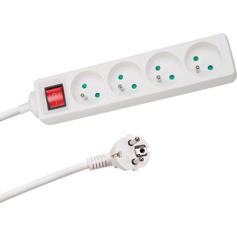 Multiprise avec Interrupteur, 4 Prises avec Terre (Type E) et Protection Enfants, câble H05VV-F 3G1.5 de 3 m, 3500 W, IP20, Blanche, 16 A, 230 V (1/5)
