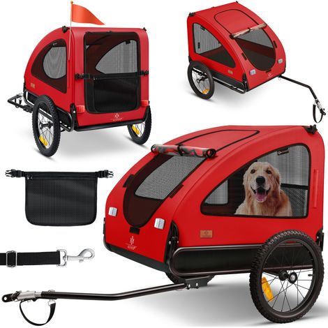 KESSER® remolque para perros Boxer 2 en 1 cochecito de perro remolque de bicicleta grande aprox. 250L de volumen - Incl. bandera y bolsa - Lona Oxford 600D  Plegable  Rojo / Negro