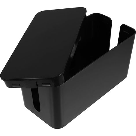 Boîte de Rangement Solution Pratique et Ordonnée pour Câbles Domestiques Côtés Ajourés en Plastique Noir Organiseur de Câbles pour Bureau et Maison (1/5)