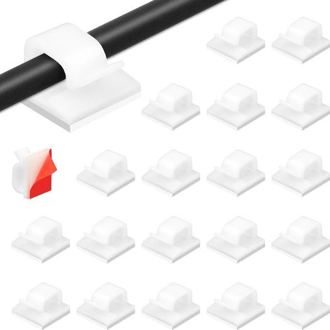 100 Pièces Clips De Câble Autocollants,Clips De Câble Auto-Adhésifs,Clip Câbles Durables Avec Adhésif,Pour Câbles Muraux,Bureaux,Maison Et Bureau(Blanc) (1/5)