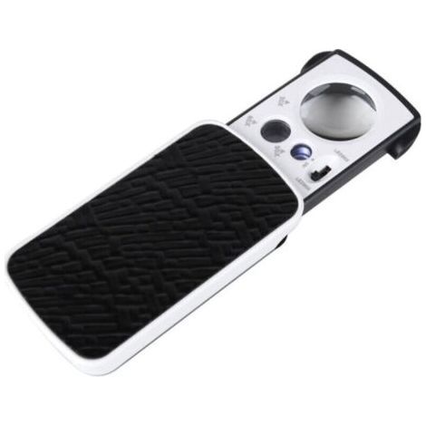 Handheld LED Lighted Magnifying Glass - 30X, 60X, 90X Magnifying Glass - Illuminated Reading Magnifier for Seniors - Black Foldable Pocket Magnifying Glass for Jewelry, Coins, Diamonds and Stamps (1/4)