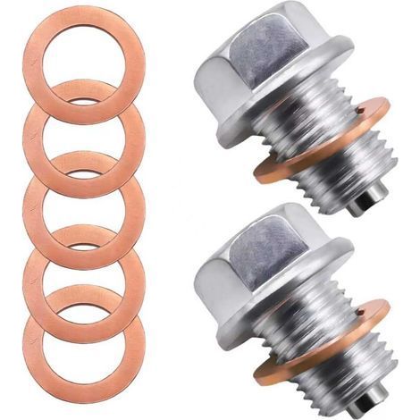2PCS Bouchon de Vidange d'huile Magnétique M14x1,5, vis en Acier Inoxydable pour Carter d'huile, Bouchon avec 5 Rondelles en Cuivre Bouchon de Vidange pour Voitures Motos et Bateaux (1/5)
