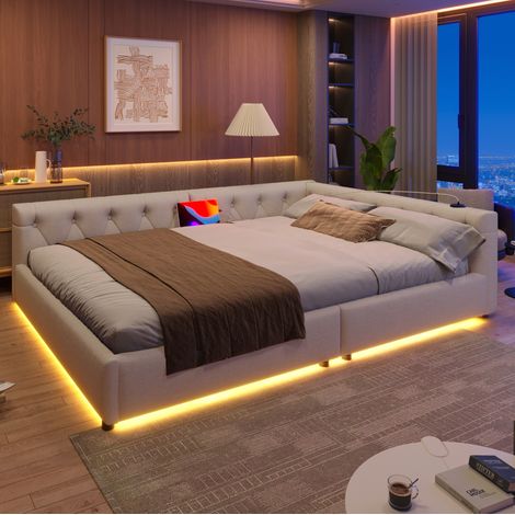 Bett Schlafsofa mit LED 140x200 Leinen Daybett OKMYHOME (1/5)