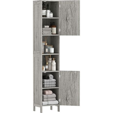 Colonne de salle de bain en MDF avec 2 armoires et 2 étagères ouvertes, 30x32x172,5 cm, couleur bois (1/5)