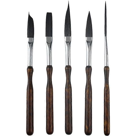 Ensemble de 5 pinceaux à filets pour dessin et finitions professionnelles, pinceaux à tracés et volutes haute performance. (1/5)