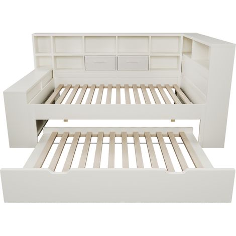 Cama individual 90x200 blanca con cama nido, almacenaje y puertos USB Tipo C (1/5)